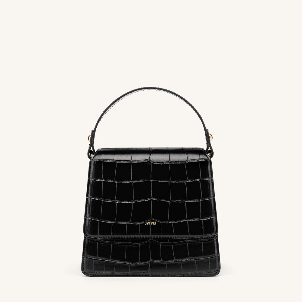 JW PEI Black Croc-Pattern Satchel